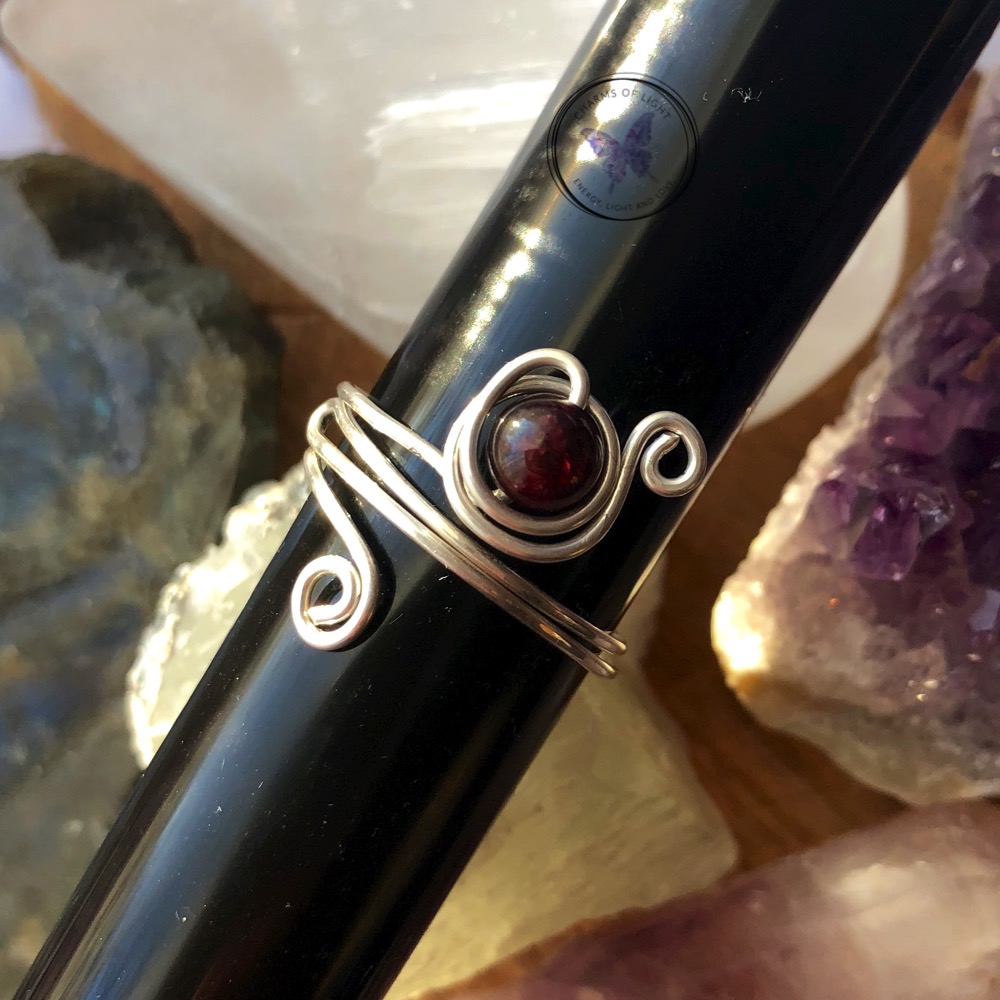 Garnet Wire Wrap Silver Ring